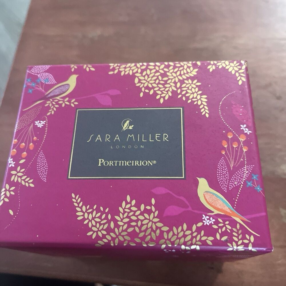 PORTMEIRION SARA MILLER LONDON 12 OZ PINK MUG WITH BIRDS IN ORIGINAL BOX